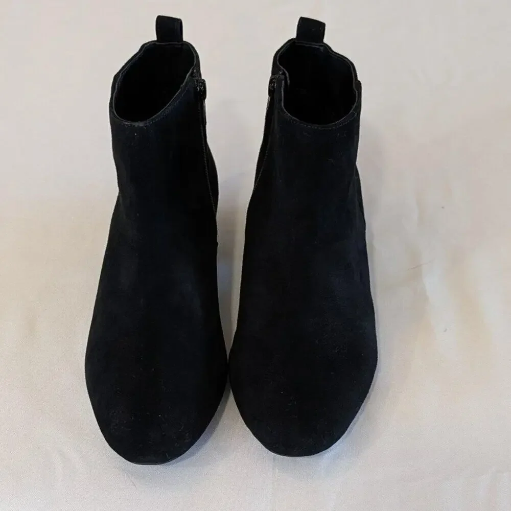 Gianni Bini Black Suede Ankle Boots Girls Size 5 Side Zip Booties